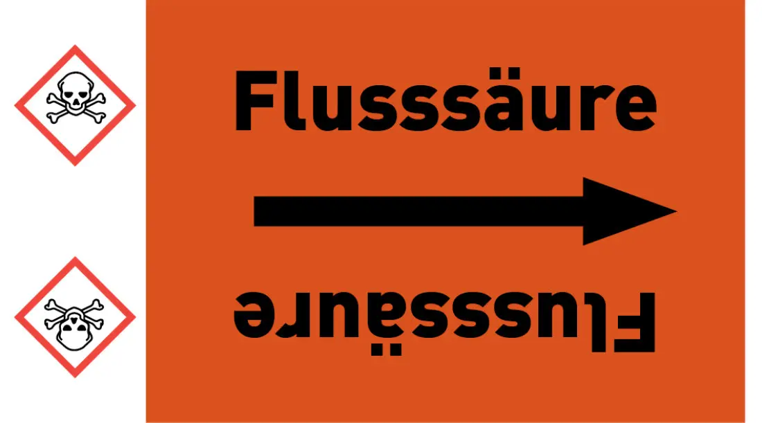 Kennzeichnungsband Flusssäure orange/schwarz ab Ø 50 mm 33 m/Rolle Kennzeichnungsband Flusssäure orange/schwarz ab Ø 50 mm 33 m/Rolle
