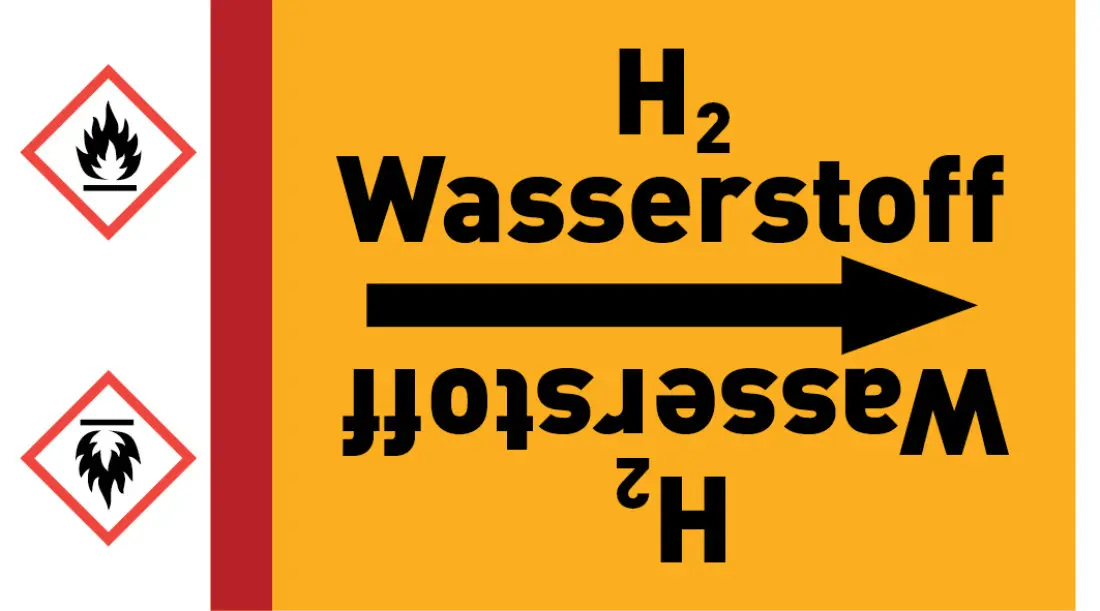 Kennzeichnungsband H2 Wasserstoff gelb/schwarz ab Ø 50 mm 33 m/Rolle Kennzeichnungsband H2 Wasserstoff gelb/schwarz ab Ø 50 mm 33 m/Rolle