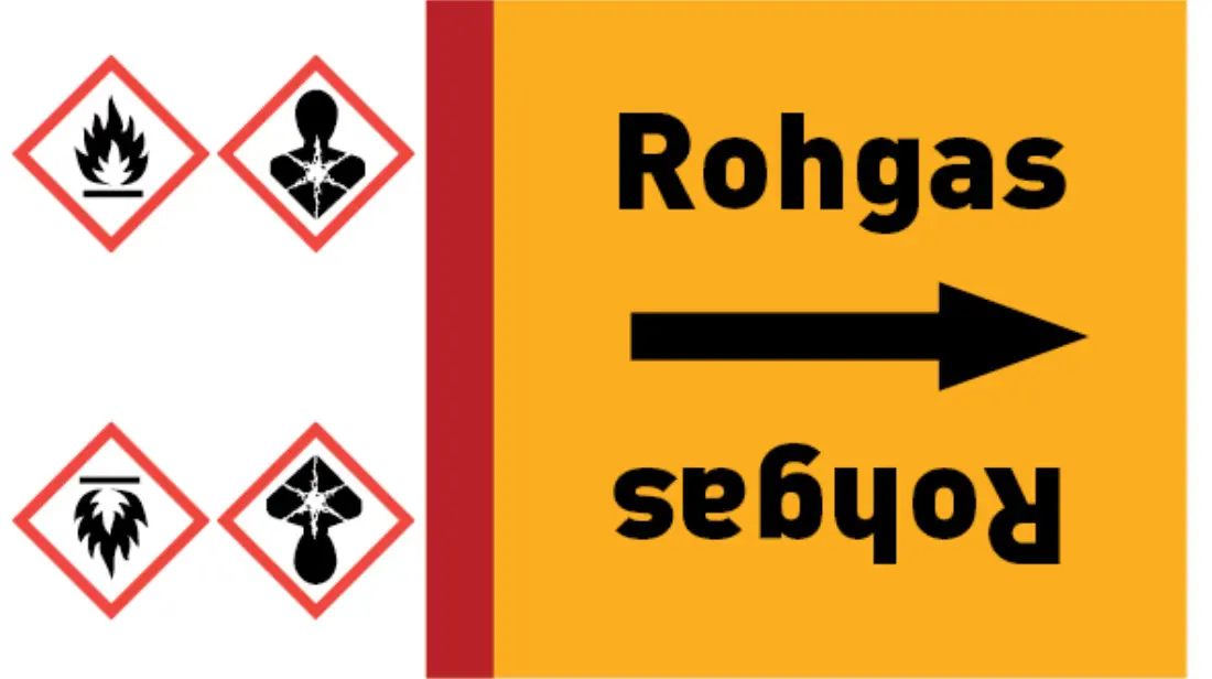 Kennzeichnungsband Rohgas gelb/schwarz bis Ø 50 mm 33 m/Rolle