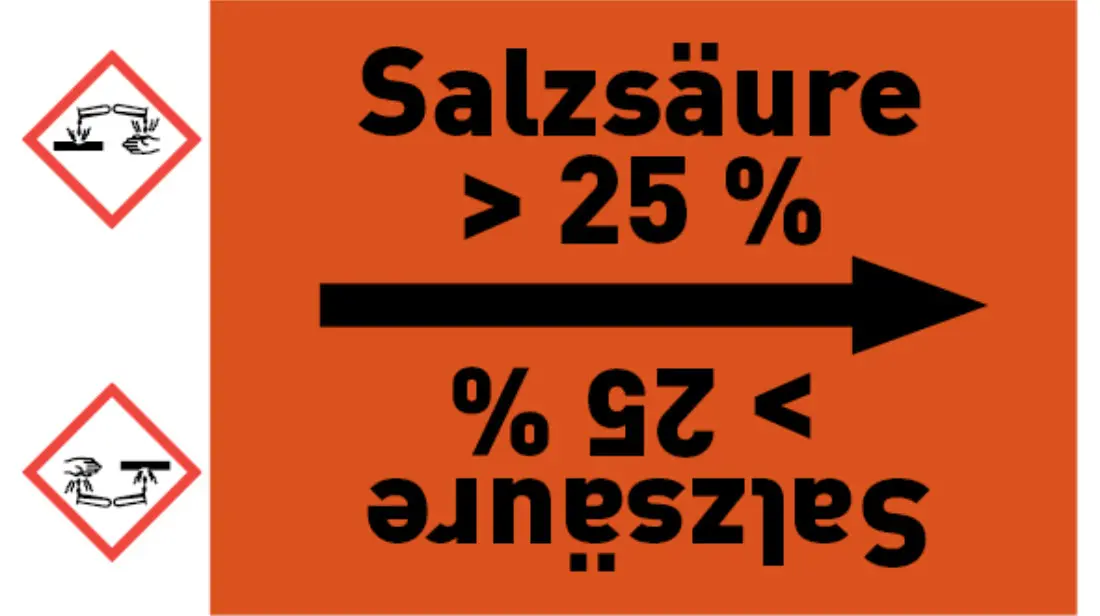 Kennzeichnungsband Salzsäure > 25 % orange/schwarz bis Ø 50 mm 33 m/Rolle Kennzeichnungsband Salzsäure > 25 % orange/schwarz bis Ø 50 mm 33 m/Rolle
