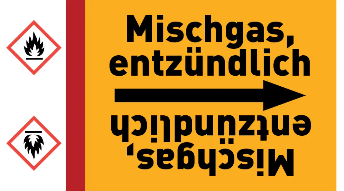 Kennzeichnungsband Mischgas, entzündlich gelb/schwarz ab Ø 50 mm 33 m/Rolle Kennzeichnungsband Mischgas, entzündlich gelb/schwarz ab Ø 50 mm 33 m/Rolle