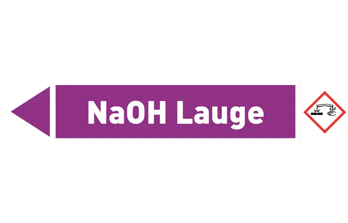 Pfeil links NaOH Lauge violett/weiß 215x40 mm Pfeil links NaOH Lauge violett/weiß 215x40 mm