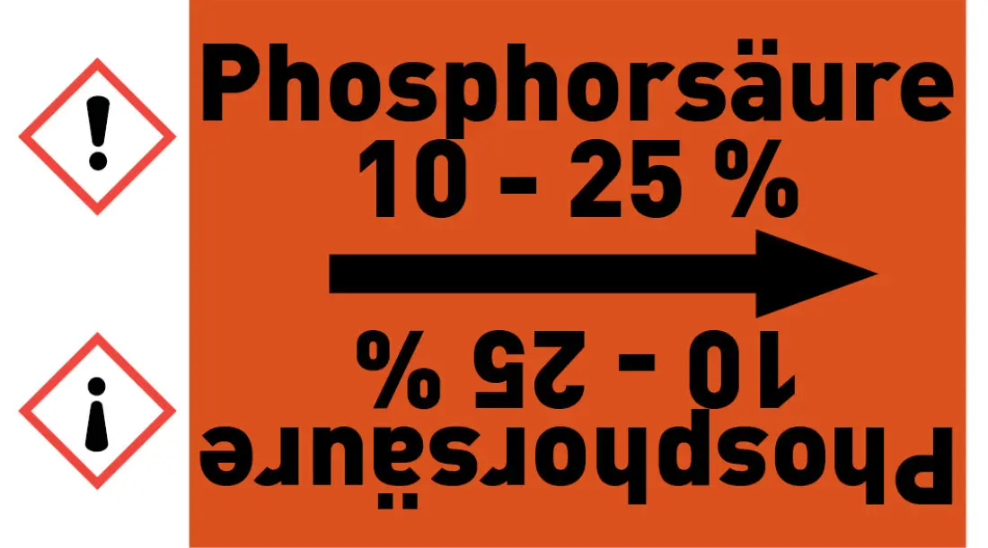 Kennzeichnungsband Phosphorsäure 10 - 25 % orange/schwarz ab Ø 50 mm 33 m/Rolle Kennzeichnungsband Phosphorsäure 10 - 25 % orange/schwarz ab Ø 50 mm 33 m/Rolle