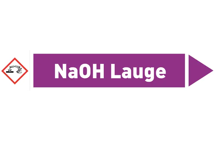 Pfeil rechts NaOH Lauge violett/weiß 215x40 mm Pfeil rechts NaOH Lauge violett/weiß 215x40 mm