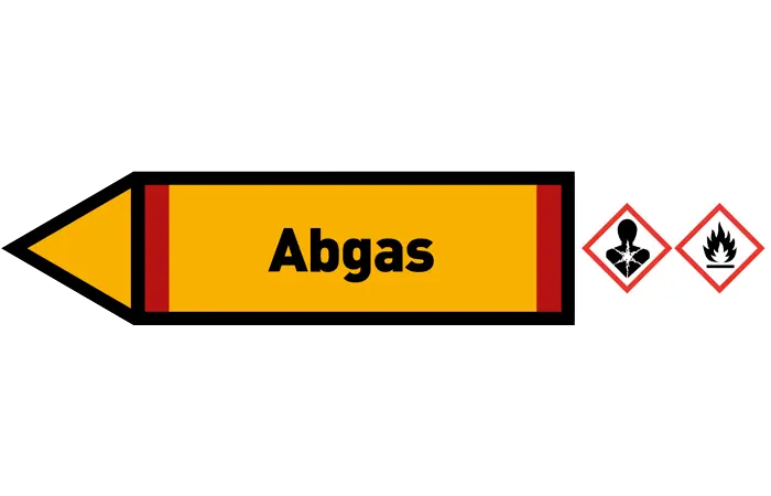 Pfeil links Abgas gelb/schwarz 125x25 mm Pfeil links Abgas gelb/schwarz 125x25 mm