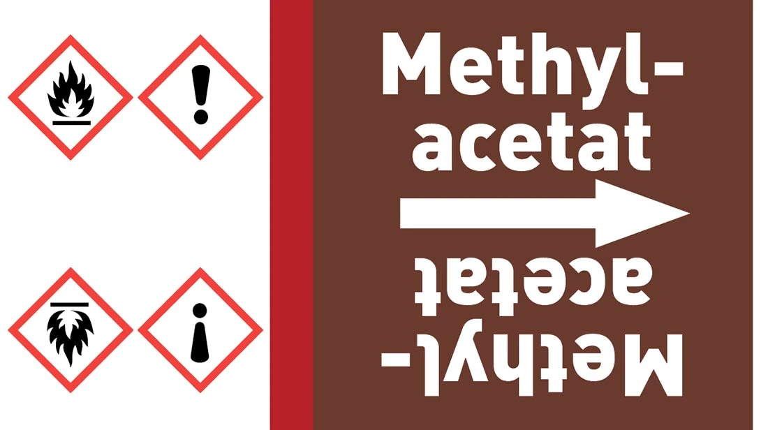 Kennzeichnungsband Methylacetat braun/weiß bis Ø 50 mm 33 m/Rolle