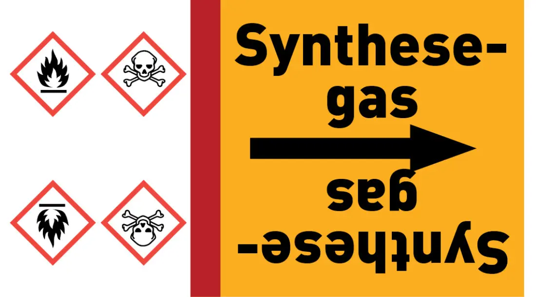 Kennzeichnungsband Synthesegas gelb/schwarz ab Ø 50 mm 33 m/Rolle Kennzeichnungsband Synthesegas gelb/schwarz ab Ø 50 mm 33 m/Rolle