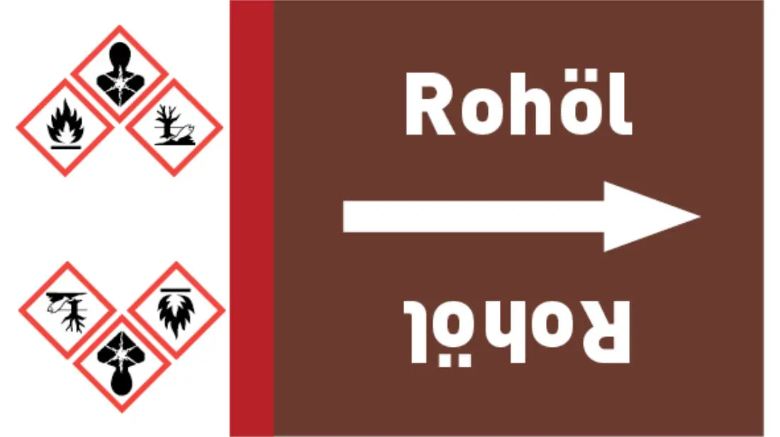 Kennzeichnungsband Rohöl braun/weiß bis Ø 50 mm 33 m/Rolle Kennzeichnungsband Rohöl braun/weiß bis Ø 50 mm 33 m/Rolle