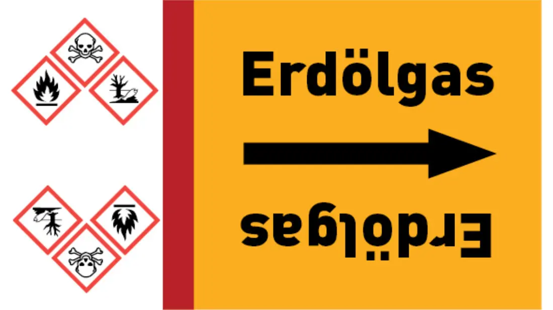 Kennzeichnungsband Erdölgas gelb/schwarz bis Ø 50 mm 33 m/Rolle Kennzeichnungsband Erdölgas gelb/schwarz bis Ø 50 mm 33 m/Rolle