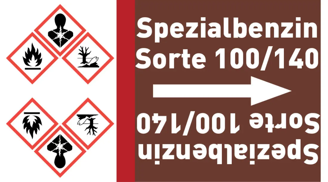 Kennzeichnungsband Spezialbenzin Sorte 100/140 braun/weiß ab Ø 50 mm 33 m/Rolle Kennzeichnungsband Spezialbenzin Sorte 100/140 braun/weiß ab Ø 50 mm 33 m/Rolle