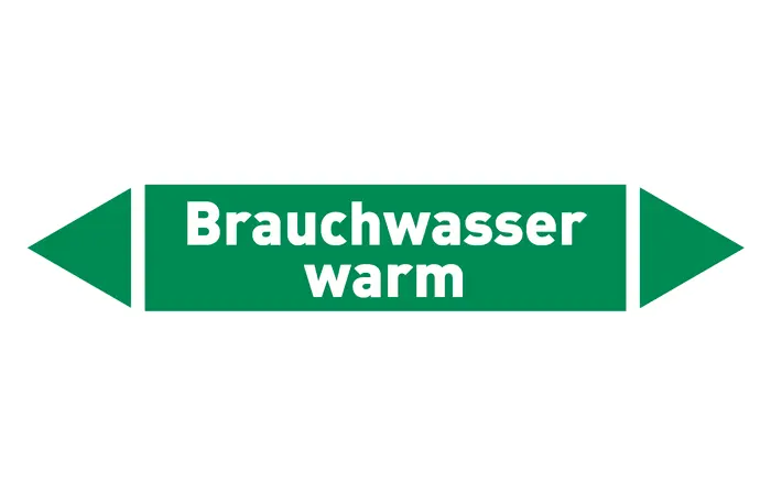 Pfeil Brauchwasser warm grün/weiß 125x25 mm Pfeil Brauchwasser warm grün/weiß 125x25 mm