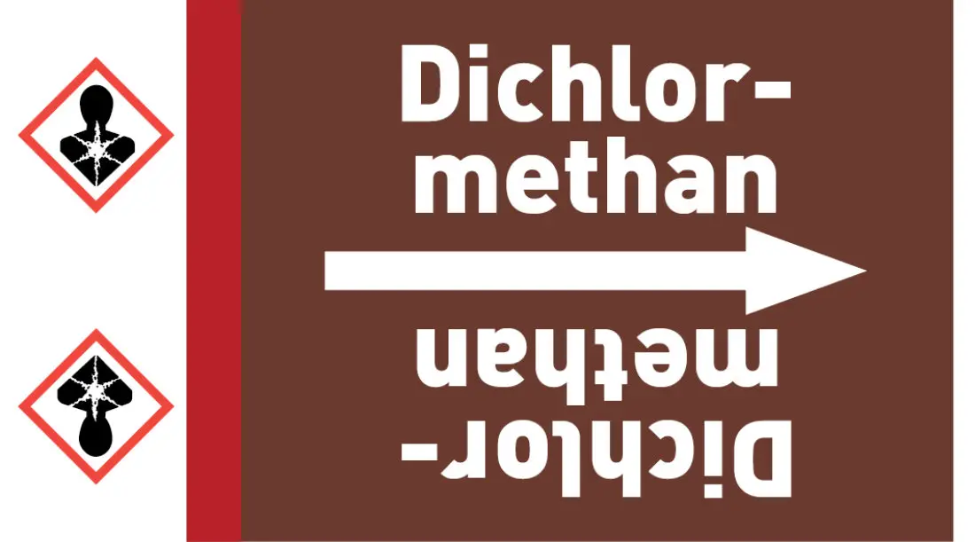 Kennzeichnungsband Dichlormethan braun/weiß ab Ø 50 mm 33 m/Rolle Kennzeichnungsband Dichlormethan braun/weiß ab Ø 50 mm 33 m/Rolle