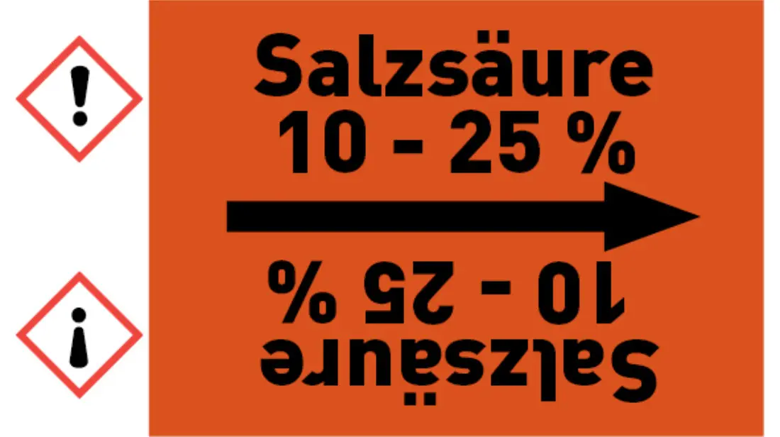 Kennzeichnungsband Salzsäure 10 - 25 % orange/schwarz bis Ø 50 mm 33 m/Rolle Kennzeichnungsband Salzsäure 10 - 25 % orange/schwarz bis Ø 50 mm 33 m/Rolle