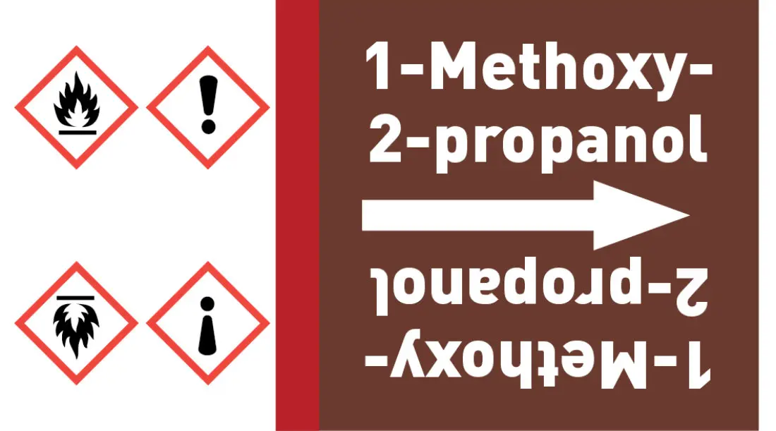 Kennzeichnungsband 1-Methoxy-2-propanol braun/weiß ab Ø 50 mm 33 m/Rolle Kennzeichnungsband 1-Methoxy-2-propanol braun/weiß ab Ø 50 mm 33 m/Rolle