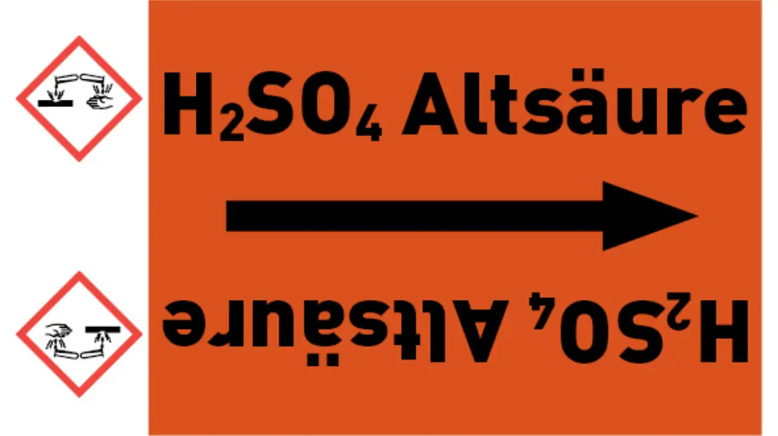 Kennzeichnungsband H2SO4 Altsäure orange/schwarz bis Ø 50 mm 33 m/Rolle Kennzeichnungsband H2SO4 Altsäure orange/schwarz bis Ø 50 mm 33 m/Rolle