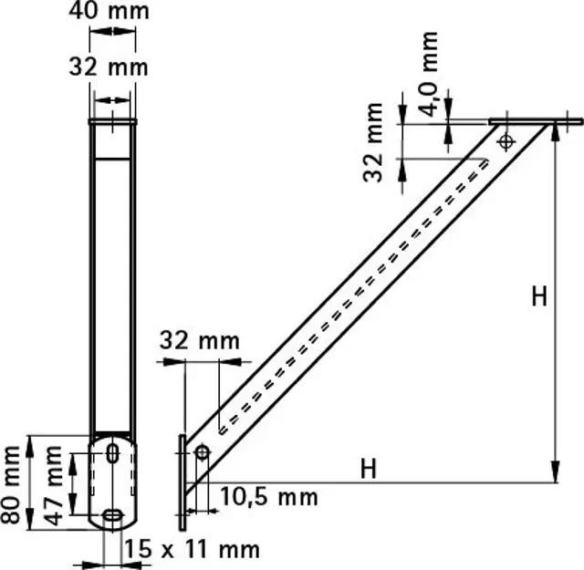 Stützstrebe Typ 350 Länge 495 mm 45° Stützstrebe Typ 350 Länge 495 mm 45°
