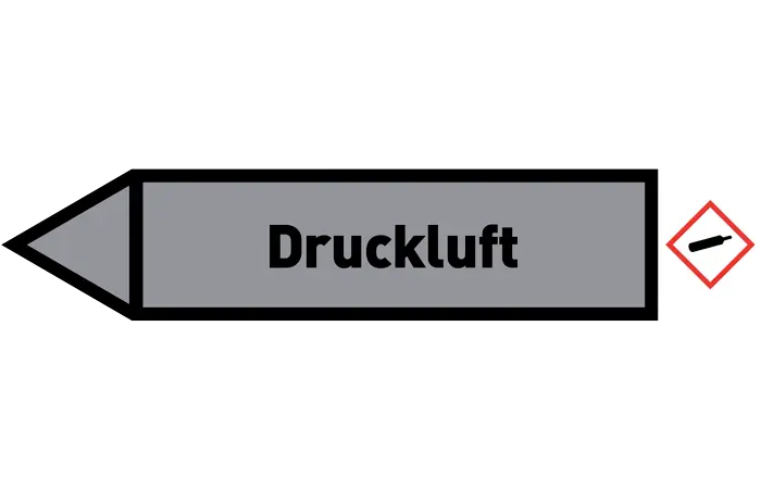 Pfeil links Druckluft grau/schwarz 125x25 mm Pfeil links Druckluft grau/schwarz 125x25 mm