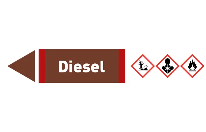 Pfeil links Diesel braun/weiß 125x25 mm Pfeil links Diesel braun/weiß 125x25 mm