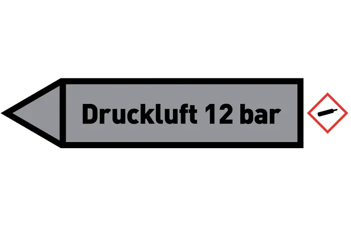 Pfeil links Druckluft 12 bar grau/schwarz 125x25 mm Pfeil links Druckluft 12 bar grau/schwarz 125x25 mm