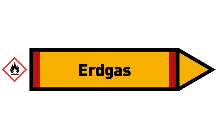 Pfeil rechts Erdgas gelb/schwarz 125x25 mm Pfeil rechts Erdgas gelb/schwarz 125x25 mm
