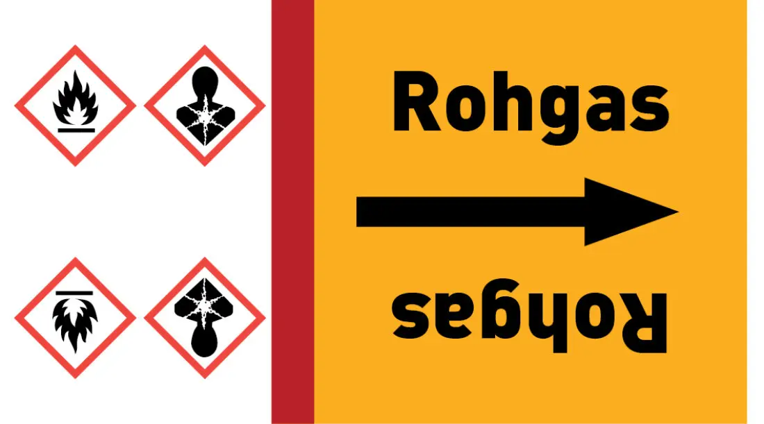 Kennzeichnungsband Rohgas gelb/schwarz ab Ø 50 mm 33 m/Rolle Kennzeichnungsband Rohgas gelb/schwarz ab Ø 50 mm 33 m/Rolle