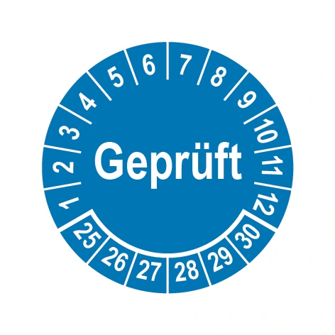 Prüfplakette Ø 25 mm "Geprüft" blau/weiß, 1 VPE (200 Stück) Prüfplakette Ø 25 mm "Geprüft" blau/weiß, 1 VPE (200 Stück)