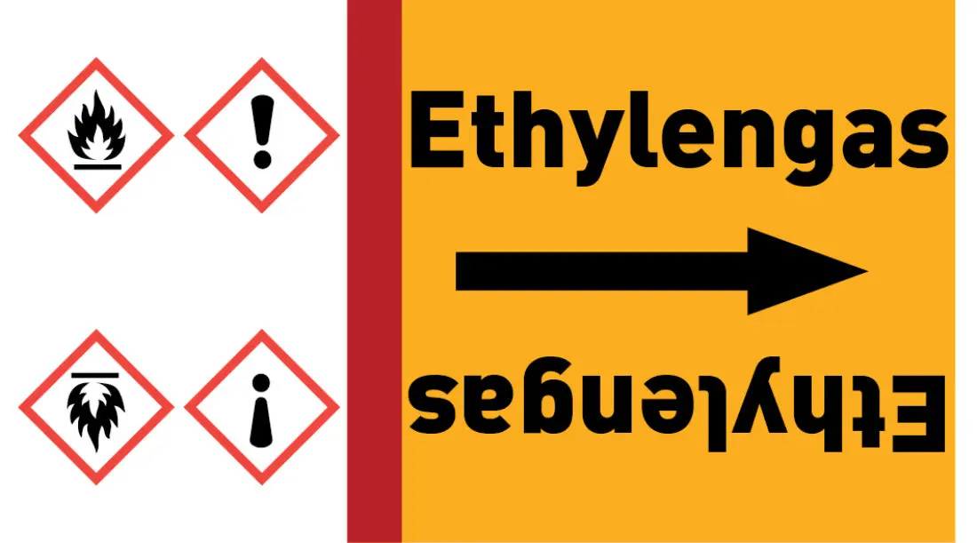 Kennzeichnungsband Ethylengas gelb/schwarz ab Ø 50 mm 33 m/Rolle Kennzeichnungsband Ethylengas gelb/schwarz ab Ø 50 mm 33 m/Rolle