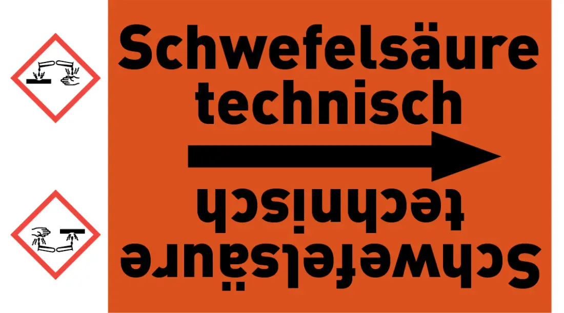 Kennzeichnungsband Schwefelsäure technisch orange/schwarz ab Ø 50 mm 33 m/Rolle Kennzeichnungsband Schwefelsäure technisch orange/schwarz ab Ø 50 mm 33 m/Rolle