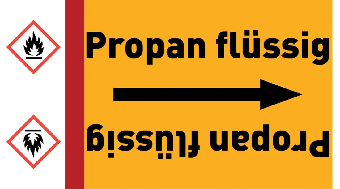 Kennzeichnungsband Propan flüssig gelb/schwarz ab Ø 50 mm 33 m/Rolle Kennzeichnungsband Propan flüssig gelb/schwarz ab Ø 50 mm 33 m/Rolle