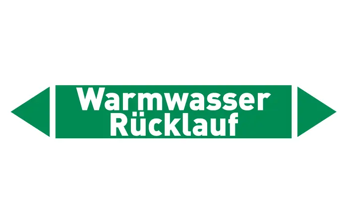 Pfeil Warmwasser Rücklauf grün/weiß 215x40 mm Pfeil Warmwasser Rücklauf grün/weiß 215x40 mm