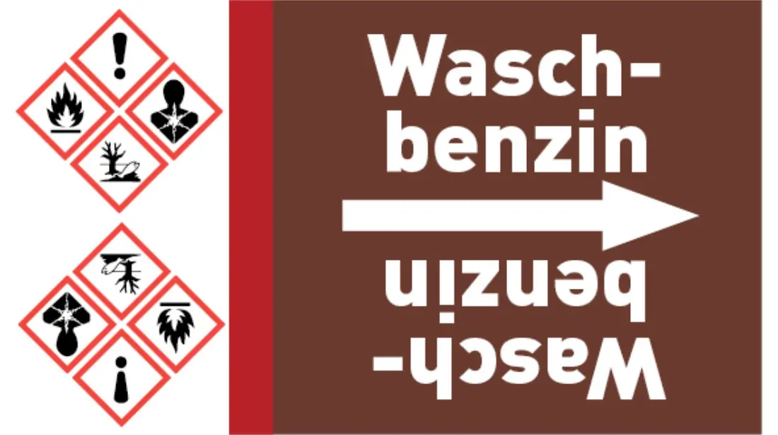 Kennzeichnungsband Waschbenzin braun/weiß bis Ø 50 mm 33 m/Rolle Kennzeichnungsband Waschbenzin braun/weiß bis Ø 50 mm 33 m/Rolle