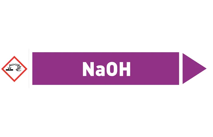 Pfeil rechts NaOH violett/weiß 215x40 mm