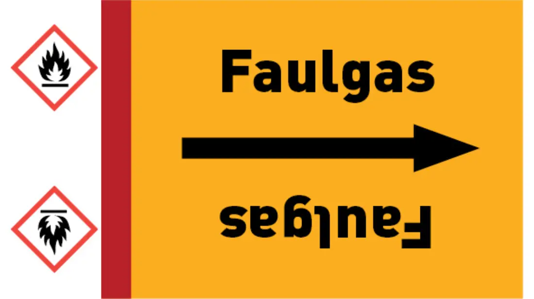 Kennzeichnungsband Faulgas gelb/schwarz bis Ø 50 mm 33 m/Rolle Kennzeichnungsband Faulgas gelb/schwarz bis Ø 50 mm 33 m/Rolle