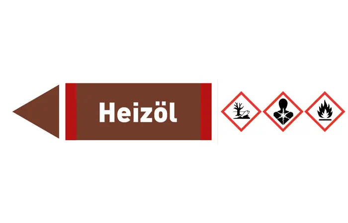Pfeil links Heizöl braun/weiß 125x25 mm