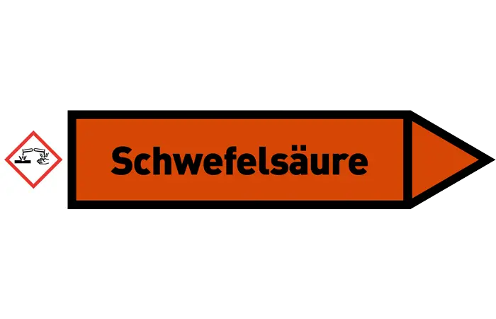 Pfeil rechts Schwefelsäure orange/schwarz 125x25 mm Pfeil rechts Schwefelsäure orange/schwarz 125x25 mm