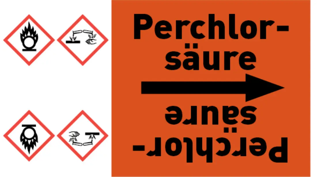 Kennzeichnungsband Perchlorsäure orange/schwarz bis Ø 50 mm 33 m/Rolle Kennzeichnungsband Perchlorsäure orange/schwarz bis Ø 50 mm 33 m/Rolle
