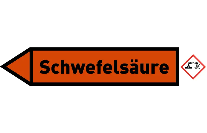 Pfeil links Schwefelsäure orange/schwarz 215x40 mm Pfeil links Schwefelsäure orange/schwarz 215x40 mm