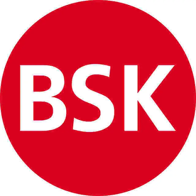 Plakette Ø 40 mm "BSK" rot/weiß; 1 VPE (200 Stück) Plakette Ø 40 mm "BSK" rot/weiß; 1 VPE (200 Stück)