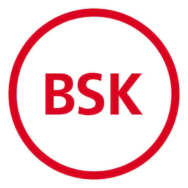 Plakette Ø 40 mm "BSK" weiß/rot; 1 VPE (200 Stück) Plakette Ø 40 mm "BSK" weiß/rot; 1 VPE (200 Stück)