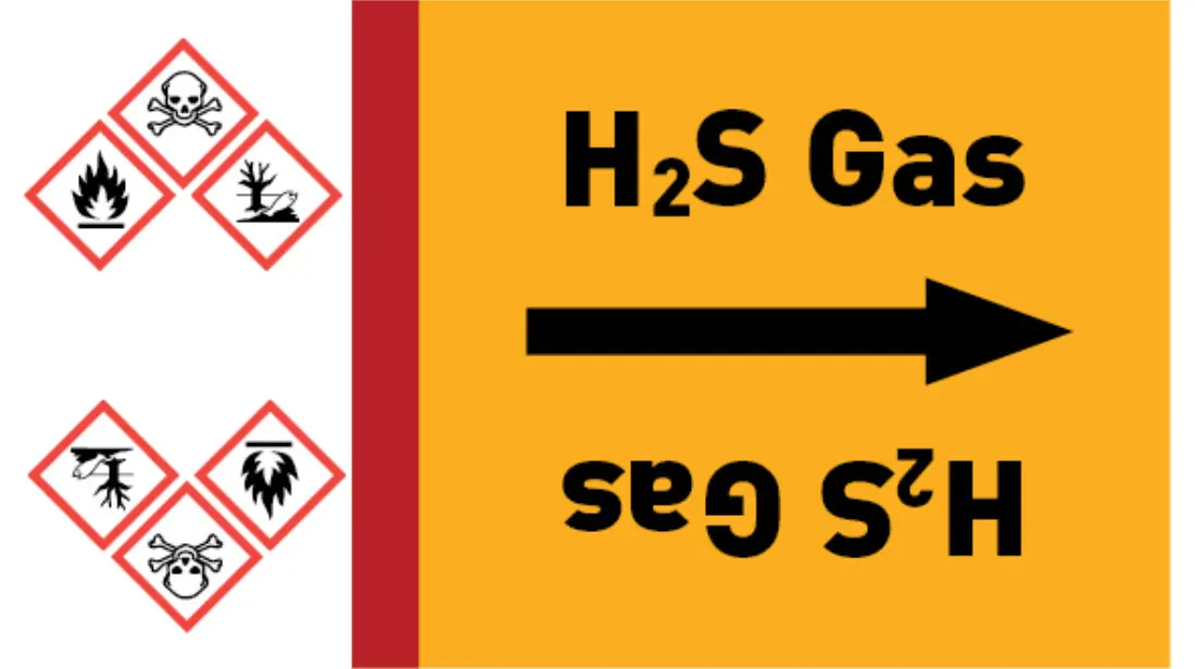 Kennzeichnungsband H2S Gas gelb/schwarz bis Ø 50 mm 33 m/Rolle Kennzeichnungsband H2S Gas gelb/schwarz bis Ø 50 mm 33 m/Rolle