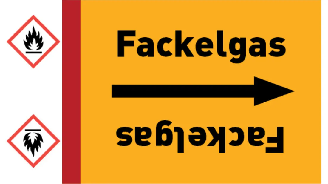 Kennzeichnungsband Fackelgas gelb/schwarz bis Ø 50 mm 33 m/Rolle Kennzeichnungsband Fackelgas gelb/schwarz bis Ø 50 mm 33 m/Rolle