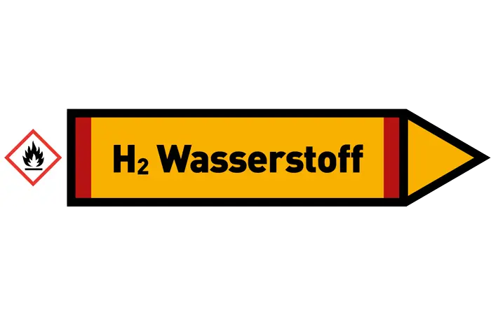 Pfeil rechts H2 Wasserstoff gelb/schwarz 125x25 mm Pfeil rechts H2 Wasserstoff gelb/schwarz 125x25 mm