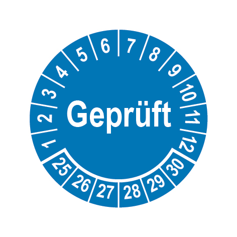 Prüfplakette Ø 20 mm "Geprüft" blau/weiß, 1 VPE (200 Stück)