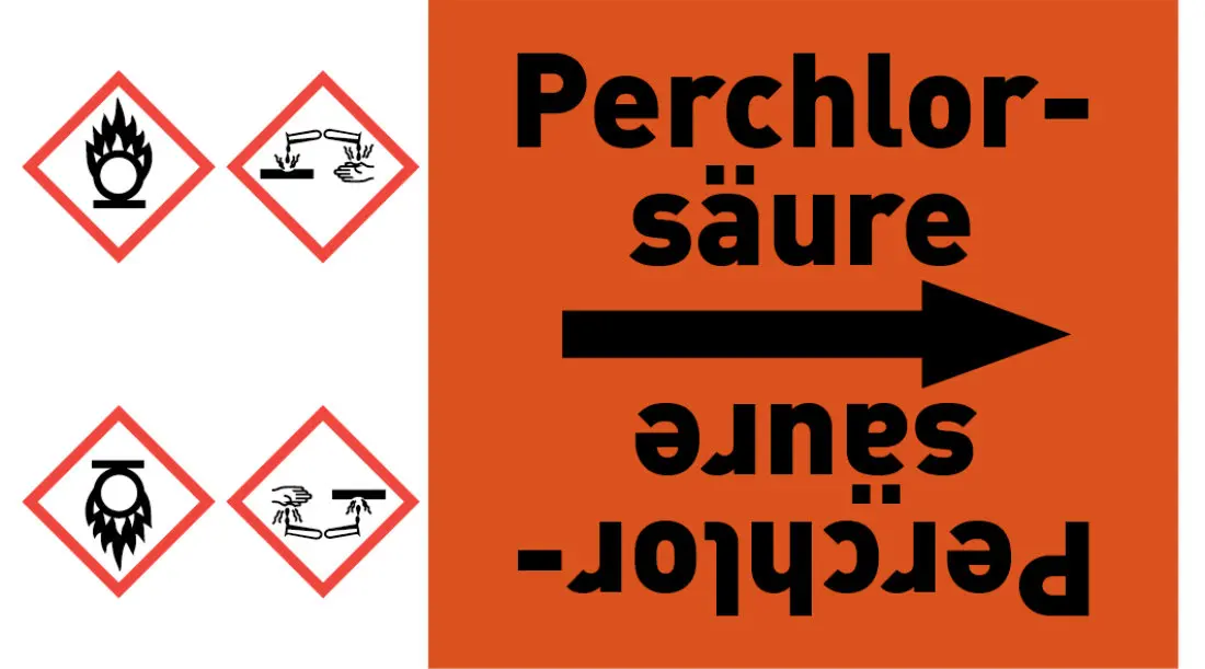 Kennzeichnungsband Perchlorsäure orange/schwarz ab Ø 50 mm 33 m/Rolle Kennzeichnungsband Perchlorsäure orange/schwarz ab Ø 50 mm 33 m/Rolle