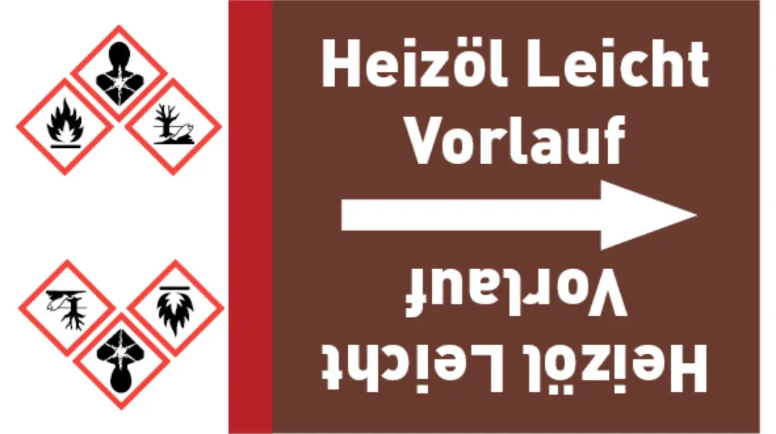 Kennzeichnungsband Heizöl Leicht Vorlauf braun/weiß bis Ø 50 mm 33 m/Rolle Kennzeichnungsband Heizöl Leicht Vorlauf braun/weiß bis Ø 50 mm 33 m/Rolle