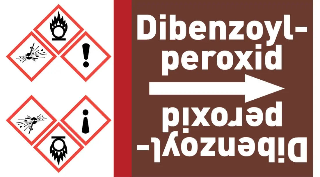 Kennzeichnungsband Dibenzoylperoxid braun/weiß ab Ø 50 mm 33 m/Rolle Kennzeichnungsband Dibenzoylperoxid braun/weiß ab Ø 50 mm 33 m/Rolle