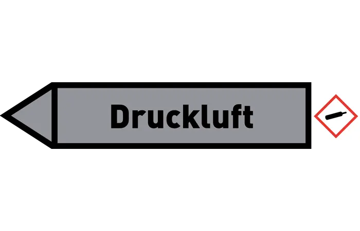 Pfeil links Druckluft grau/schwarz 215x40 mm Pfeil links Druckluft grau/schwarz 215x40 mm