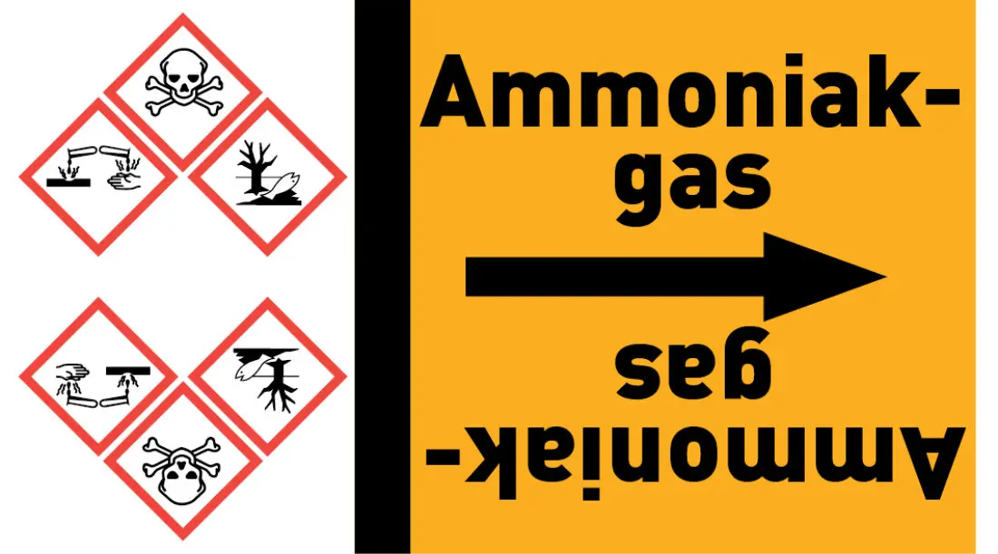 Kennzeichnungsband Ammoniakgas gelb/schwarz ab Ø 50 mm 33 m/Rolle Kennzeichnungsband Ammoniakgas gelb/schwarz ab Ø 50 mm 33 m/Rolle