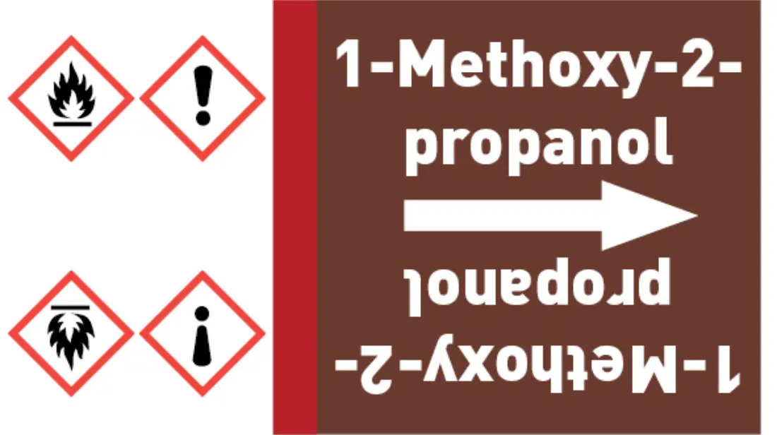 Kennzeichnungsband 1-Methoxy-2-propanol braun/weiß bis Ø 50 mm 33 m/Rolle Kennzeichnungsband 1-Methoxy-2-propanol braun/weiß bis Ø 50 mm 33 m/Rolle