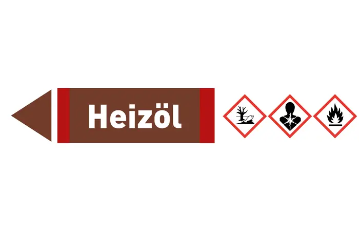 Pfeil links Heizöl braun/weiß 215x40 mm Pfeil links Heizöl braun/weiß 215x40 mm
